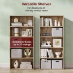 VASAGLE 5 Tier Wooden Bookcase with Adjustable Shelves, Compact Kids Bookshelf and Storage Organizer for Study Room, Home Office and Bedroom - Natural Davos Oak