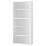 VASAGLE 5 Tier Wooden Bookcase with Adjustable Shelves, Compact Kids Bookshelf and Storage Organizer for Study Room, Home Office and Bedroom - White