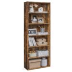 VASAGLE 6 Tier Wooden Bookcase with Adjustable Shelves, Compact Kids Bookshelf and Storage Organizer for Study Room, Home Office and Bedroom - Dark Hunton Oak