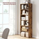 VASAGLE 6 Tier Wooden Bookcase with Adjustable Shelves, Compact Kids Bookshelf and Storage Organizer for Study Room, Home Office and Bedroom - Dark Hunton Oak