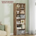 VASAGLE 6 Tier Wooden Bookcase with Adjustable Shelves, Compact Kids Bookshelf and Storage Organizer for Study Room, Home Office and Bedroom - Natural Davos Oak