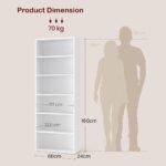 VASAGLE 6 Tier Wooden Bookcase with Adjustable Shelves, Compact Kids Bookshelf and Storage Organizer for Study Room, Home Office and Bedroom - White