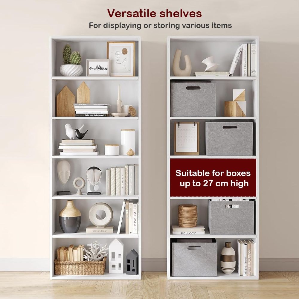 VASAGLE 6 Tier Wooden Bookcase with Adjustable Shelves, Compact Kids Bookshelf and Storage Organizer for Study Room, Home Office and Bedroom - White - Image 5