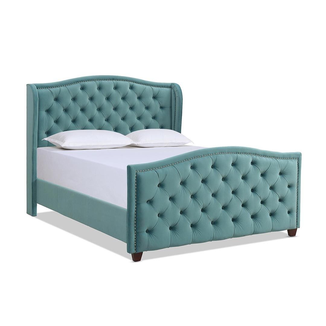 Marlon Tufted Upholstered contemporary Super King Bed Frame 200x200cm -Teal Elegant Upholstered Bed with Tufting - Modern Design with Padded Headboard - Sturdy Base - Soft Fabric Finish - Ideal for Bedrooms & Villas