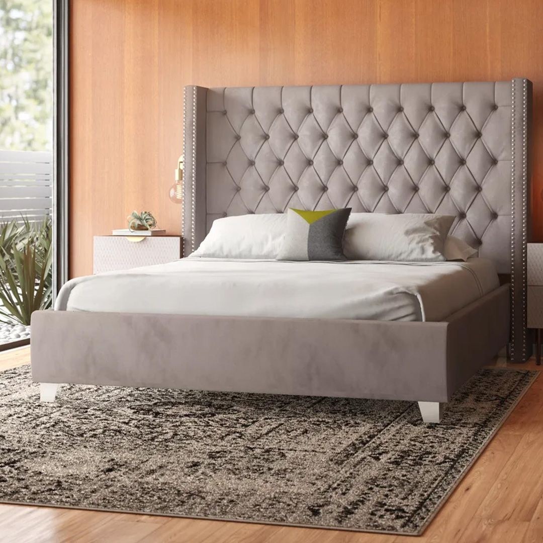 Jennie Tufted Upholstered Low Profile Platform 100X200 Single Bed- Grey