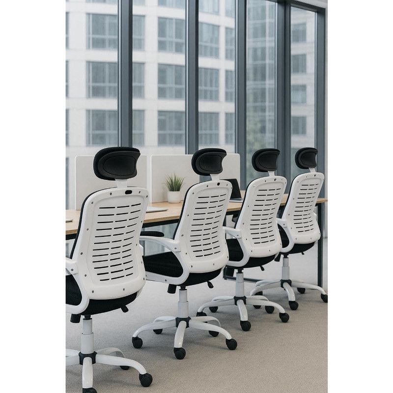 Desk Chair Office Chair for Home Height Adjustable Mesh Computer Chair with Mesh Swivel Computer Office Ergonomic Executive Chair (With Head Rest, White-Black) - Image 3