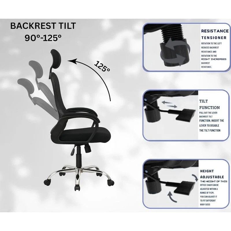 Desk Chair Office Chair for Home Height Adjustable Mesh Computer Chair with Mesh Swivel Computer Office Ergonomic Executive Chair (With Head Rest, White-Black) - Image 4