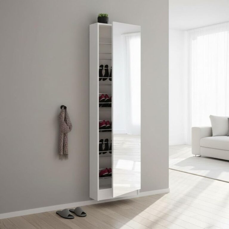 5-Shelf Shoe Storage Cabinet with Mirror – Modern Hallway & Bedroom Organizer | Space-Saving Shoe Rack -White