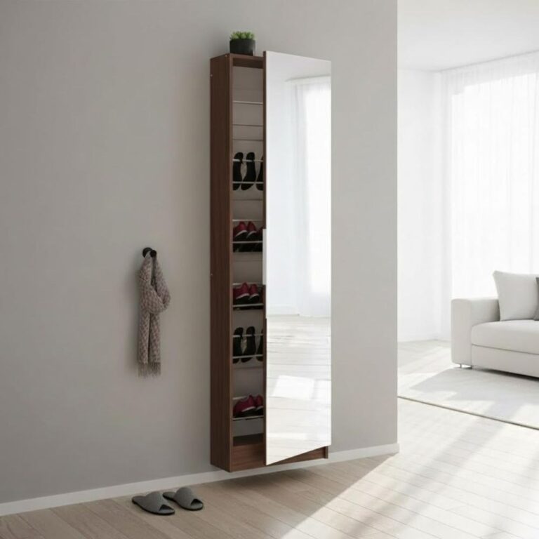 5-Shelf Shoe Storage Cabinet with Mirror – Modern Hallway & Bedroom Organizer | Space-Saving Shoe Rack -Brown