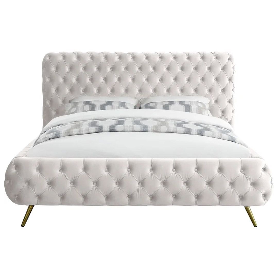 Eisner Hand Tufted Velvet Upholstered 200X200 Super King Bed-White