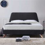 Arroyo Upholstered Platform Queen Bed Frame 160x200cm-Black - Elegant Upholstered Bed - Modern Design with Padded Headboard - Sturdy Base - Soft Fabric Finish - Ideal for Bedrooms & Villas