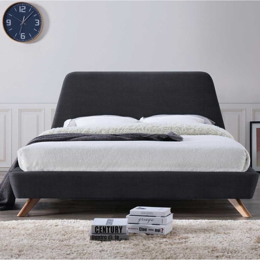 Arroyo Upholstered Platform King Bed Frame 180x200cm-Black - Elegant Upholstered Bed - Modern Design with Padded Headboard - Sturdy Base - Soft Fabric Finish - Ideal for Bedrooms & Villas