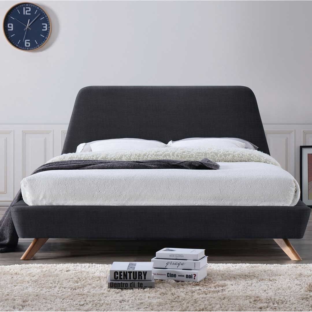 Arroyo Upholstered Platform Super King Bed Frame 200x200cm-Black - Elegant Upholstered Bed - Modern Design with Padded Headboard - Sturdy Base - Soft Fabric Finish - Ideal for Bedrooms & Villas