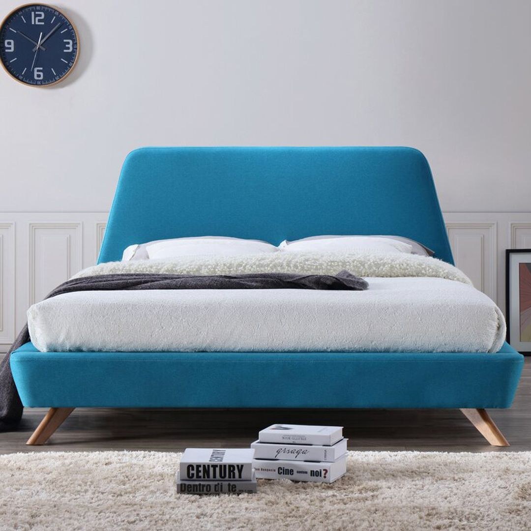 Arroyo Upholstered Platform Single Bed Frame 120x200cm-Sky Blue - Elegant Upholstered Bed - Modern Design with Padded Headboard - Sturdy Base - Soft Fabric Finish - Ideal for Bedrooms & Villas