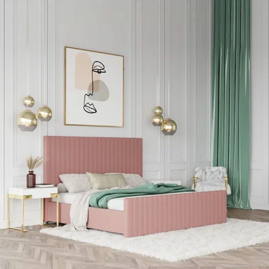Zayden Upholstered Low Profile Platform Bed Frame 160x200 Fabric Queen Bed
