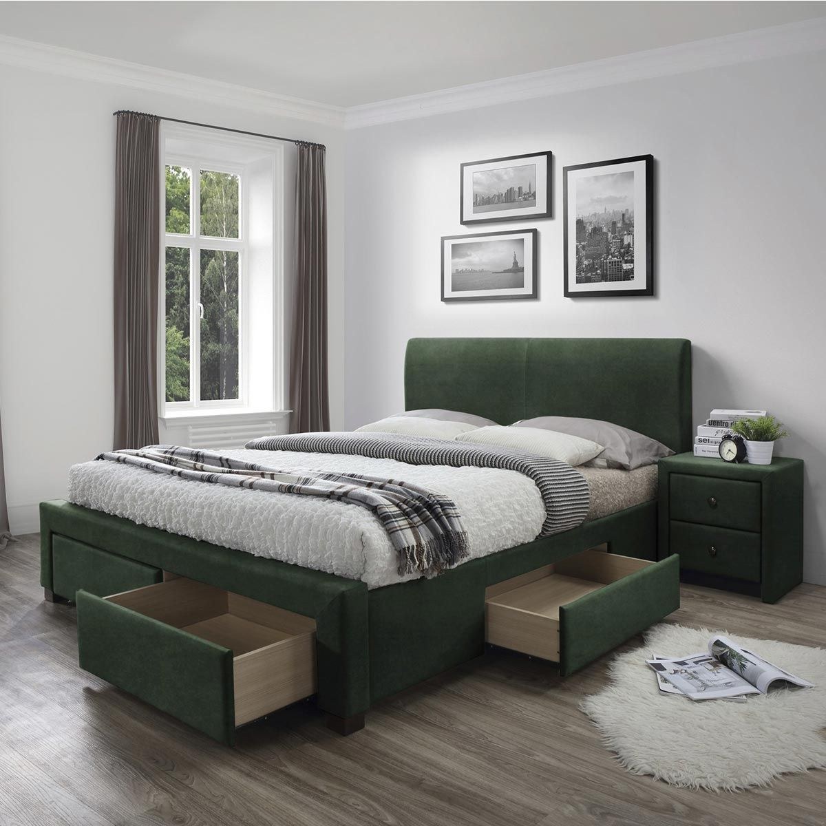 Modena Bed Frame with drawers 200x200 Fabric Super King Bed