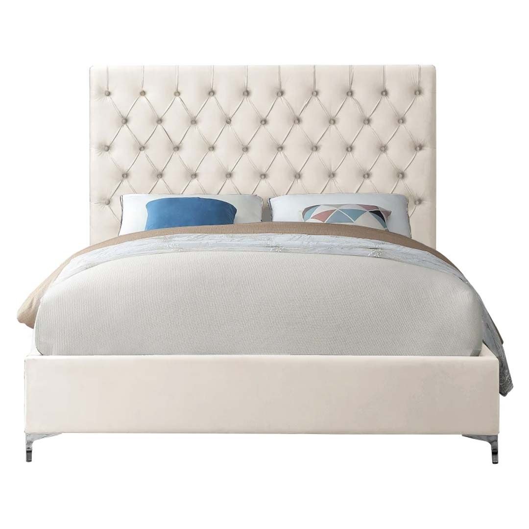 Divine Button Tufted Velvet Bed 160x200 Fabric Queen Bed