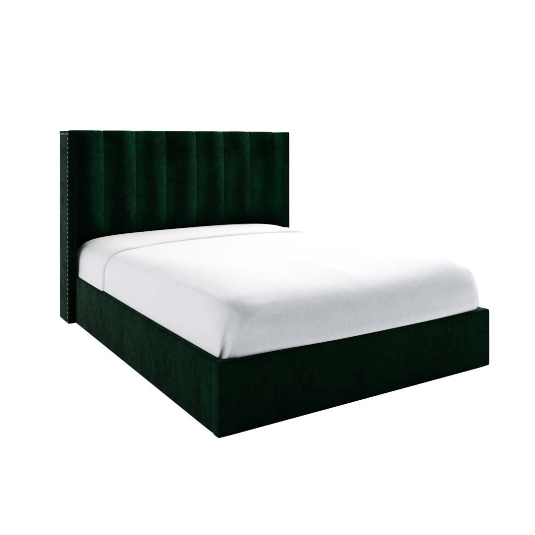 Maddoo Wing Back Bed Frame in Green Color 200x200 Fabric Super King Bed