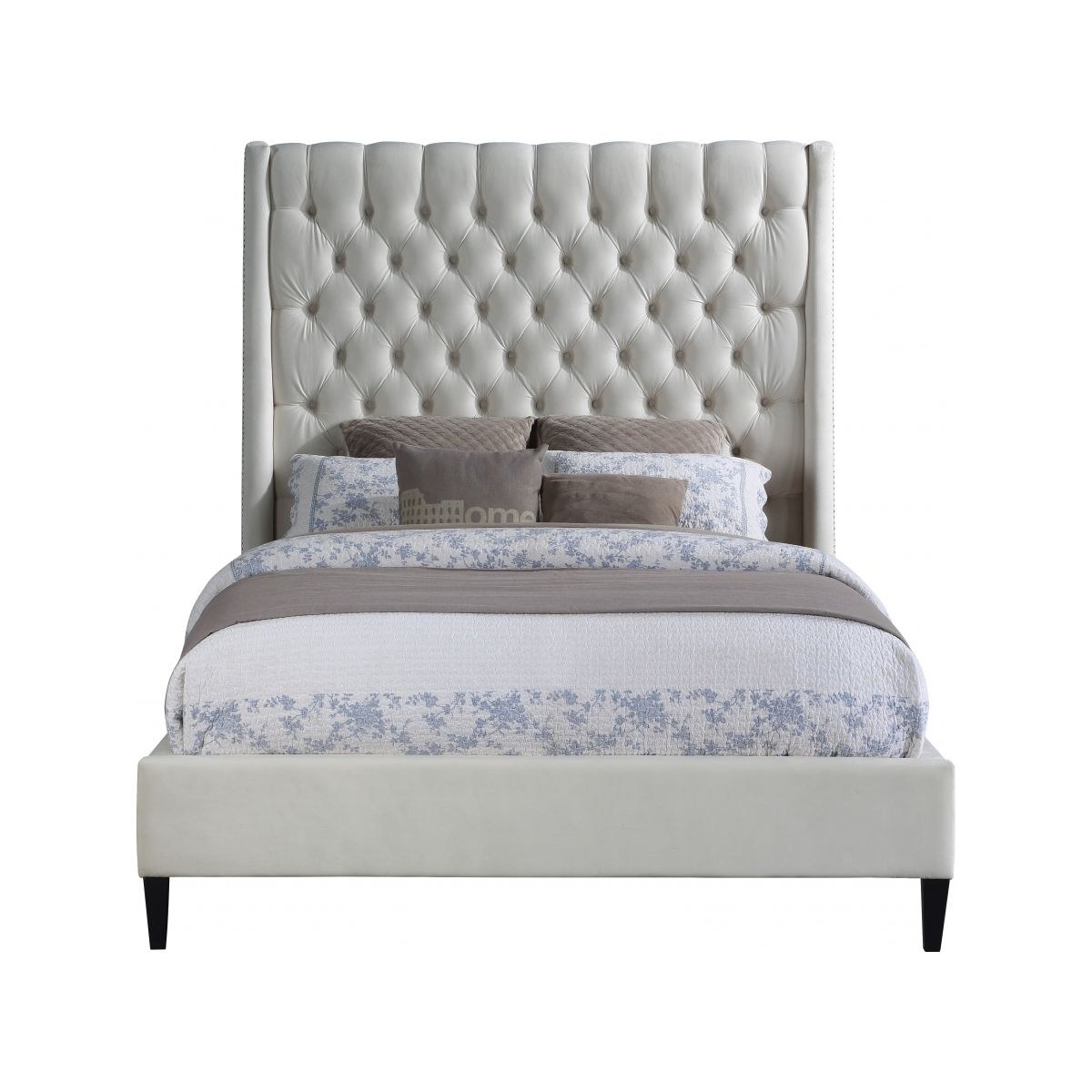 Fritz Velvet Bed in White Color 200x200 Fabric Super King Bed