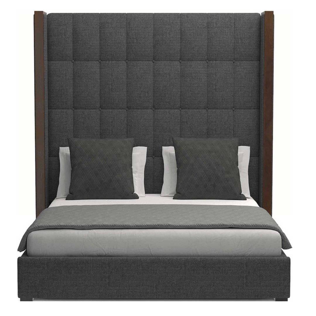 Brick Buttoned Tufted High Panel Bed in Charcoal 200x200 Fabric Super King Bed