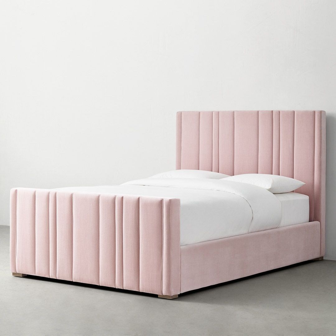 Teagan Upholstered Velvet Bed with Footboard 180x200 Fabric King Bed