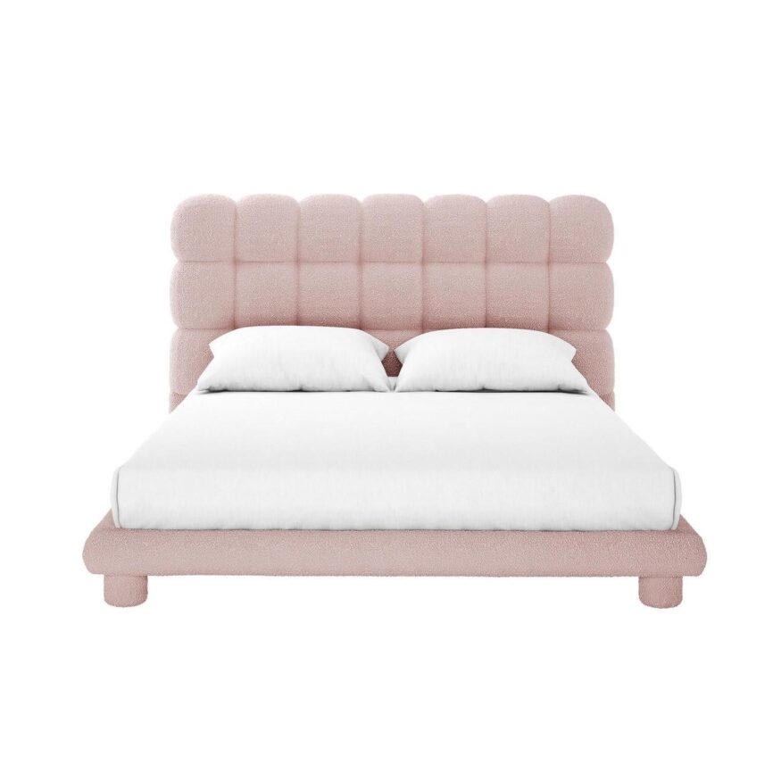 Aina Tufted Boucle Bed in Pink Color 120x200 Fabric Single Bed
