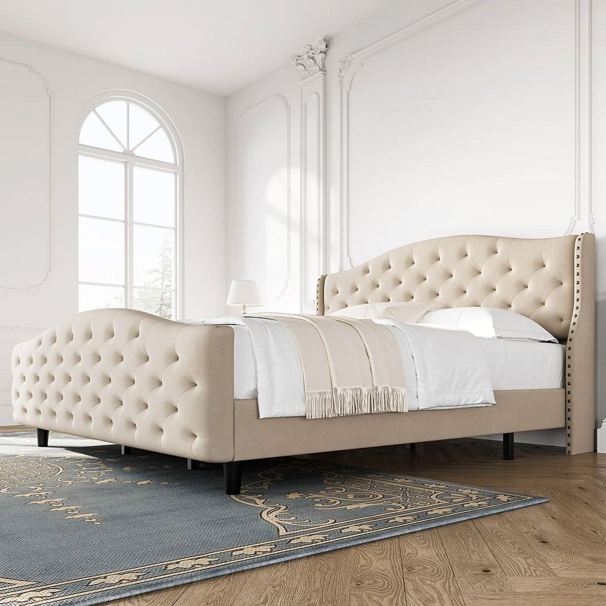 Elam Tufted Upholstered Platform Bed with Headboard 180x200 Fabric King Bed