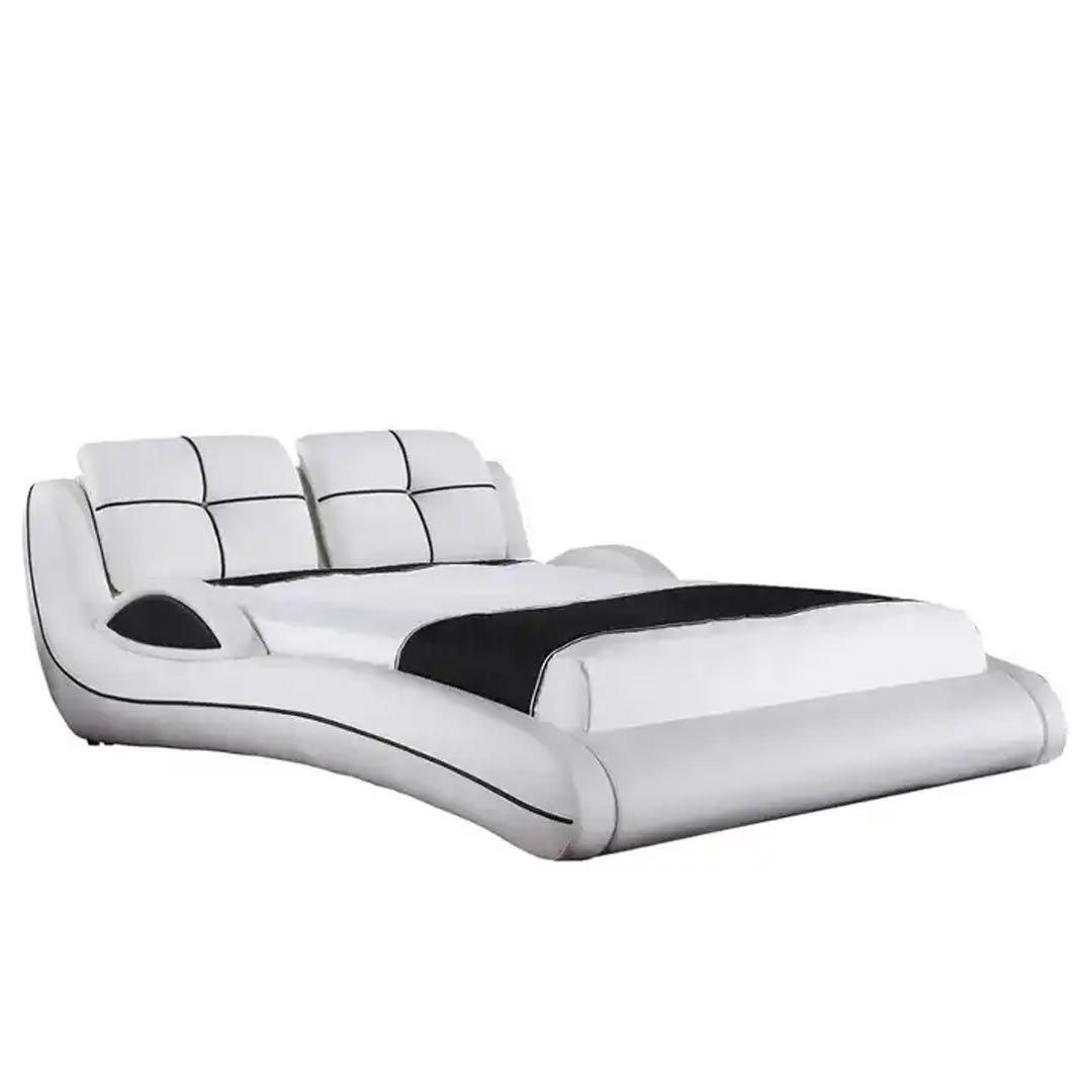 Leather Upholstered Curved Bed 180x200 Fabric King Bed