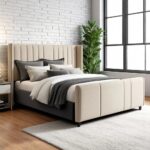 Wooden Twist Calida Luxury Design Bed for Modern Bedroom In Soft Fabric (150X200CM)