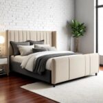 Wooden Twist Calida Luxury Design Bed for Modern Bedroom In Soft Fabric (150X200CM)