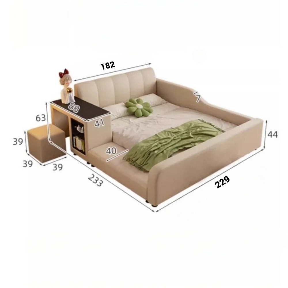 Modern Upholstered Kids Bed with Storage - Children Bed Frame with Side Shelf and Soft Padded Headboard - King Size 180*200 - Pink - Image 2