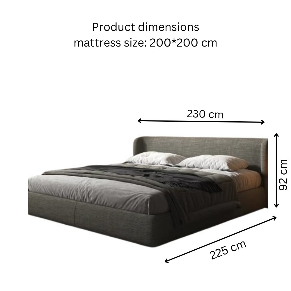 Luxora Upholstered Bed Frame, Italian Design, Low-Profile Platform Bed with Headboard, Solid Wood, Upholstered in Linen. Gray - Super King Size 200x200 - Image 3