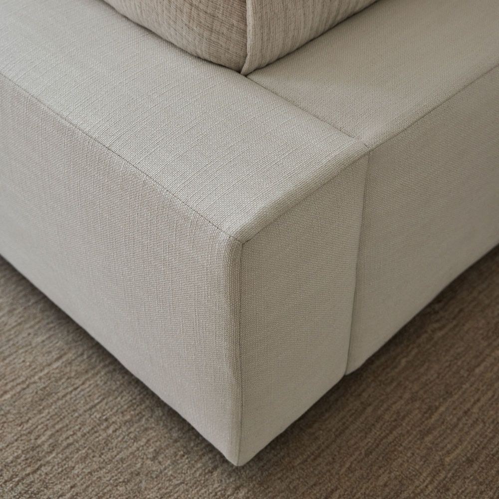 HARMONY Upholstered Bed Frame, Modern Simple Sturdy Platform Bed Upholstered in Linen Fabric. Off-White - Queen Size 150x200 - Image 4