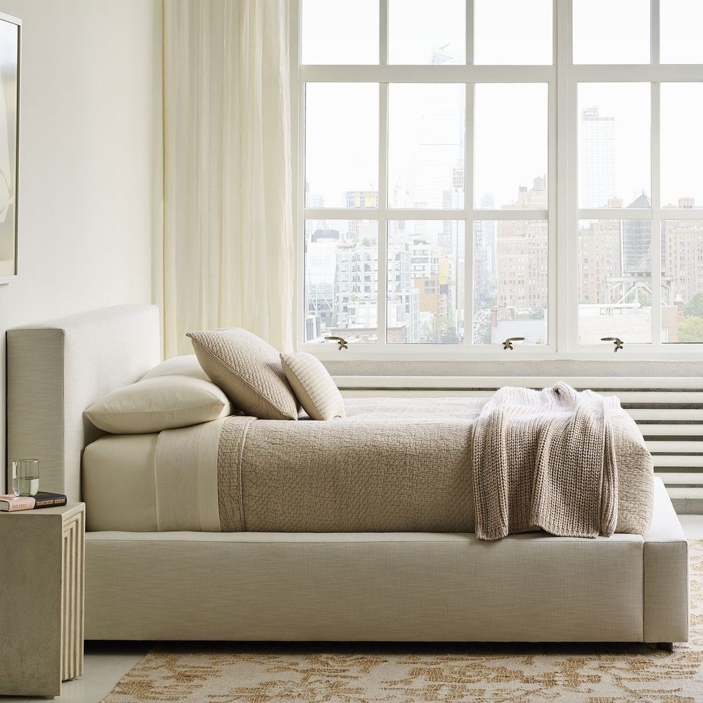 HARMONY Upholstered Bed Frame, Modern Simple Sturdy Platform Bed Upholstered in Linen Fabric. Off-White - Queen Size 150x200 - Image 5