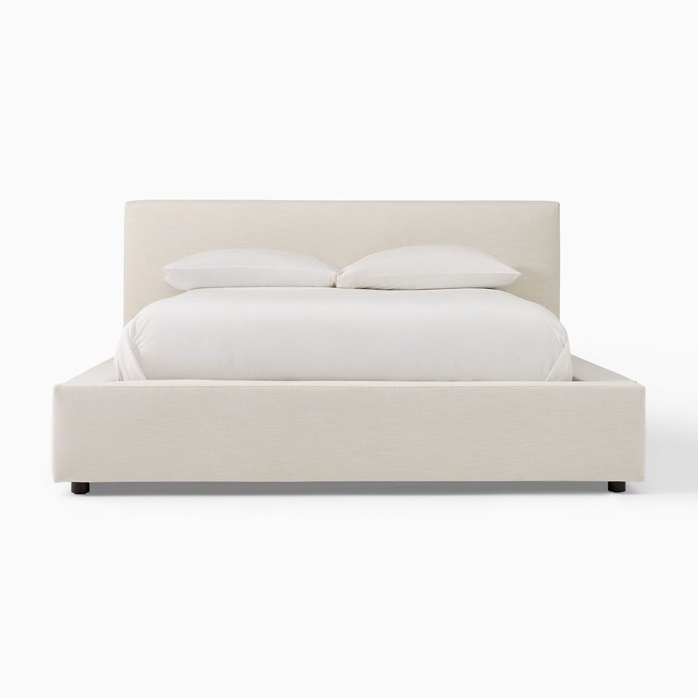 HARMONY Upholstered Bed Frame, Modern Simple Sturdy Platform Bed Upholstered in Linen Fabric. Off-White - Queen Size 150x200 - Image 2
