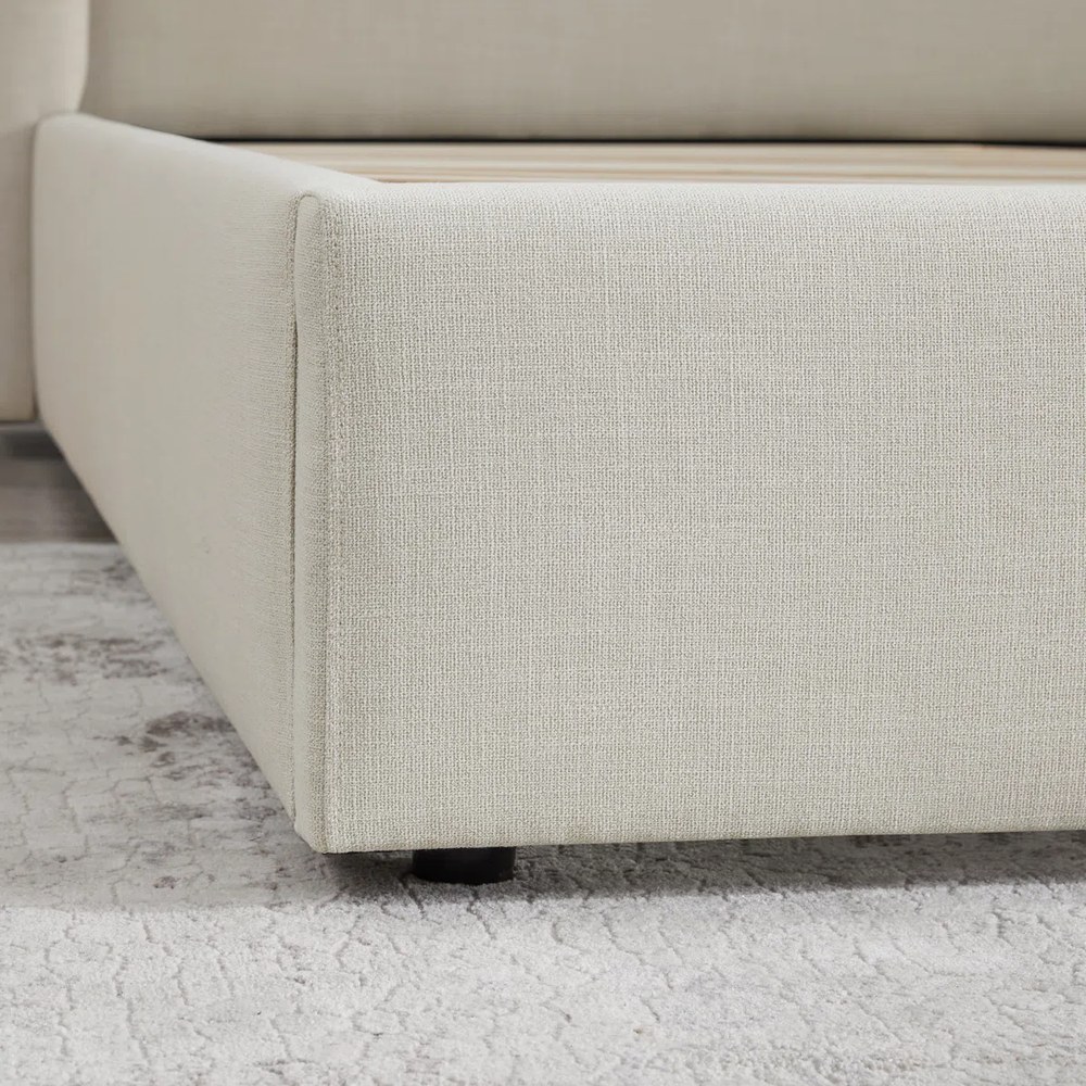 Jayla Upholstered Platform Bed with Wingback Headboard, Linen Fabric, High-Density Foam Padding, Modern Minimalist Design. Off-White - Super King Size 200x200 - Image 5