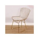 Handpicked Furniture Gold & White Metal Dining Chair | Steel Frame with Cushioned Seat | Elegant Modern Design for Dining Room, Kitchen & Café Seating