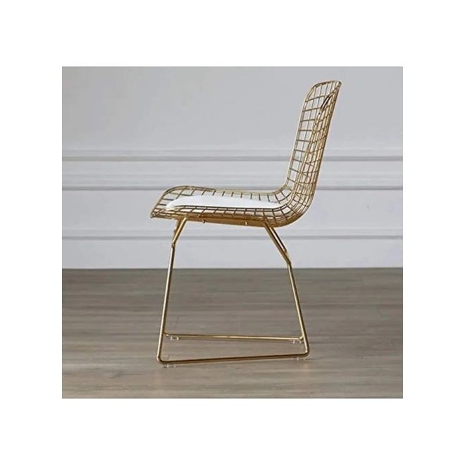 Handpicked Furniture Gold & White Metal Dining Chair | Steel Frame with Cushioned Seat | Elegant Modern Design for Dining Room, Kitchen & Café Seating - Image 3