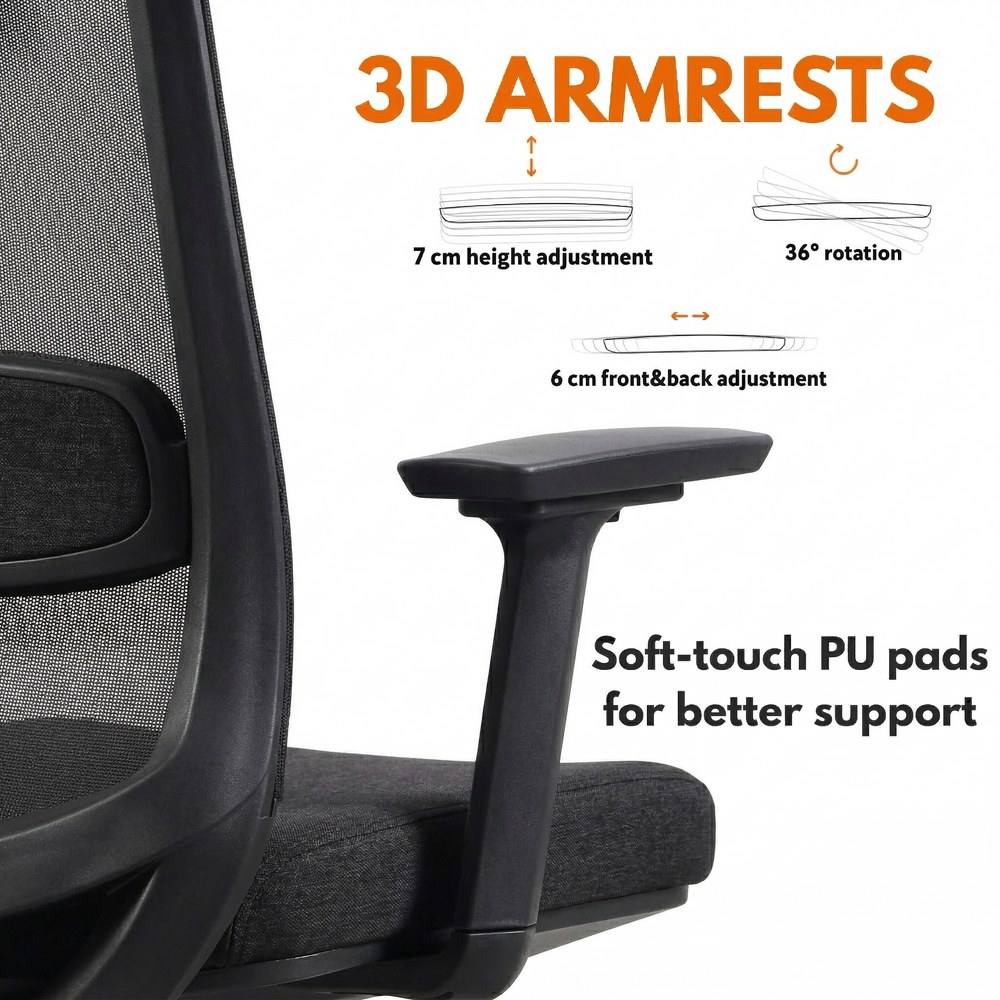 Skyland Ergonomic Office Chair with Mesh Backrest, Soft 3D Armrests, Desk chair with lumbar support, Executive Computer Chair for Home Office (black) - Image 2