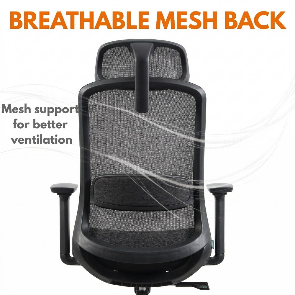 Skyland Ergonomic Office Chair with Mesh Backrest, Soft 3D Armrests, Desk chair with lumbar support, Executive Computer Chair for Home Office (black) - Image 3