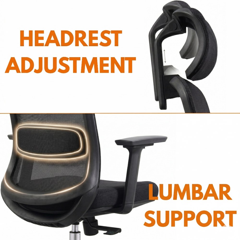 Skyland Ergonomic Office Chair with Mesh Backrest, Soft 3D Armrests, Desk chair with lumbar support, Executive Computer Chair for Home Office (black) - Image 4