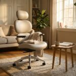 Skyland Premium Design Executive Chair - Ergonomic High-Back Office Chair with Natural Wood Case, Comfortable Seat, PU Leather, and Aluminum Base (Light Grey)