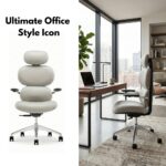 Skyland Premium Design Executive Chair - Ergonomic High-Back Office Chair with Natural Wood Case, Comfortable Seat, PU Leather, and Aluminum Base (Light Grey)