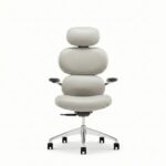 Skyland Premium Design Executive Chair - Ergonomic High-Back Office Chair with Natural Wood Case, Comfortable Seat, PU Leather, and Aluminum Base (Light Grey)