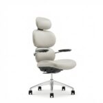 Skyland Premium Design Executive Chair - Ergonomic High-Back Office Chair with Natural Wood Case, Comfortable Seat, PU Leather, and Aluminum Base (Light Grey)