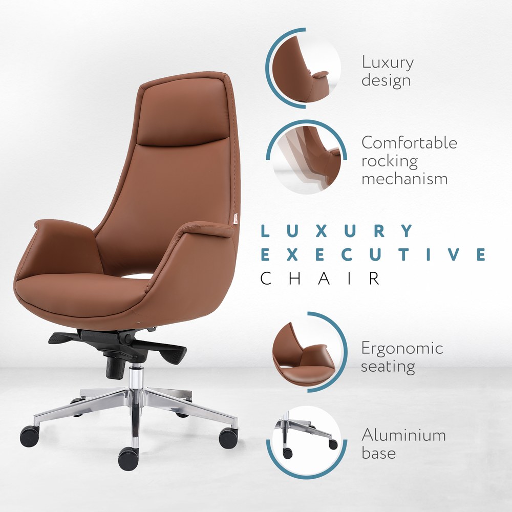 Skyland Executive Office Chair – Ergonomic High Back, Adjustable Height & Tilt, Luxury PU Leather with Soft Armrests, Premium Swivel Chair for Home & Office - Image 2
