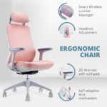 Skyland Lumbar Massage Office Chair with Wireless Heated Lumbar Massager - High-Back Mesh Design, Adjustable Headrest & Armrests for Ultimate Comfort (Pink)