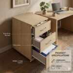 3-Drawer Mobile File Cabinet for Home Office on Rolling Pedestal with Castor Wheels, Legno Light