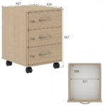3-Drawer Mobile File Cabinet for Home Office on Rolling Pedestal with Castor Wheels, Legno Light