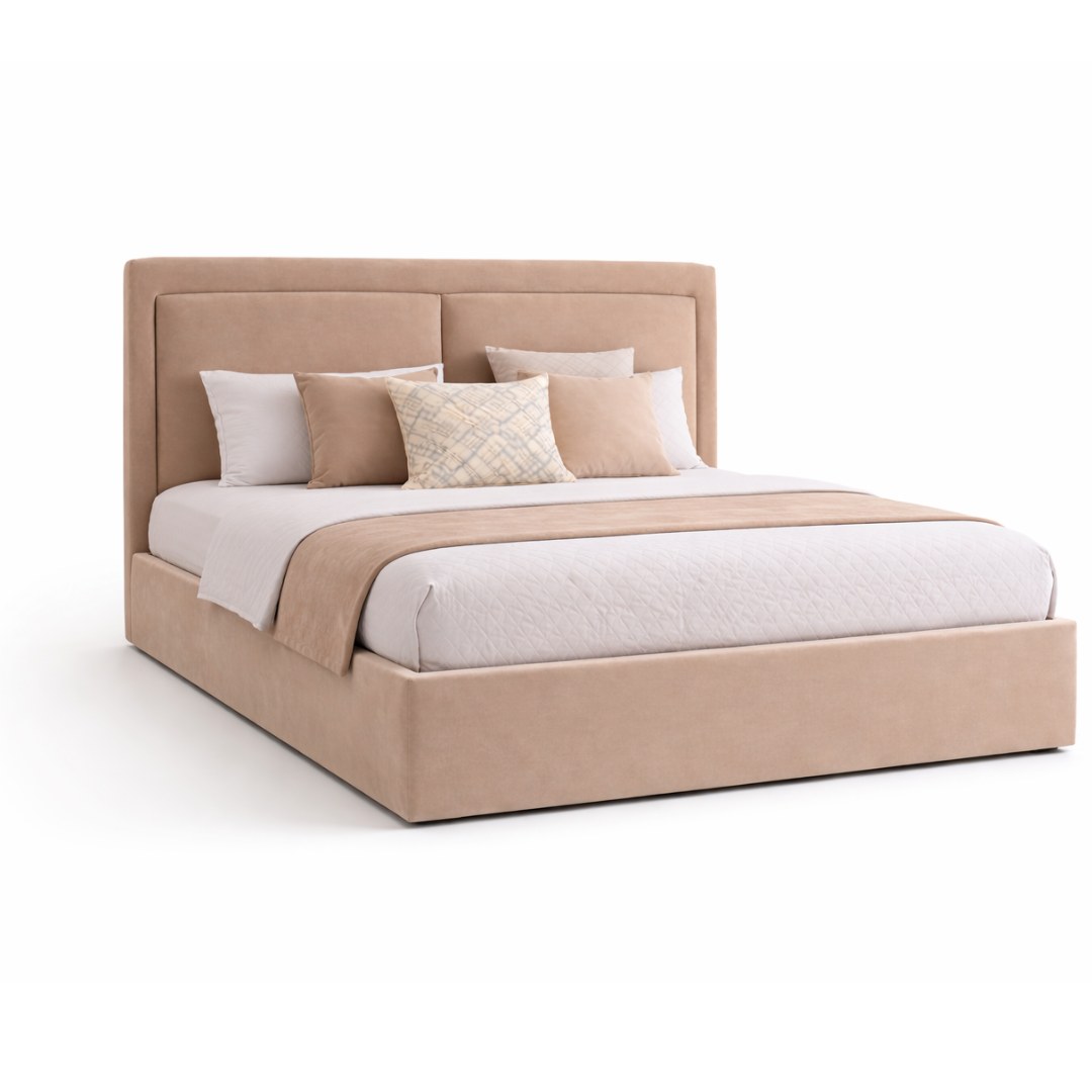Wooden Twist Aurelia Luxury Beige Velvet Upholstered Bed with Tall Headboar Modern Dedsigner Bed 160X200 (Queen) - Image 4